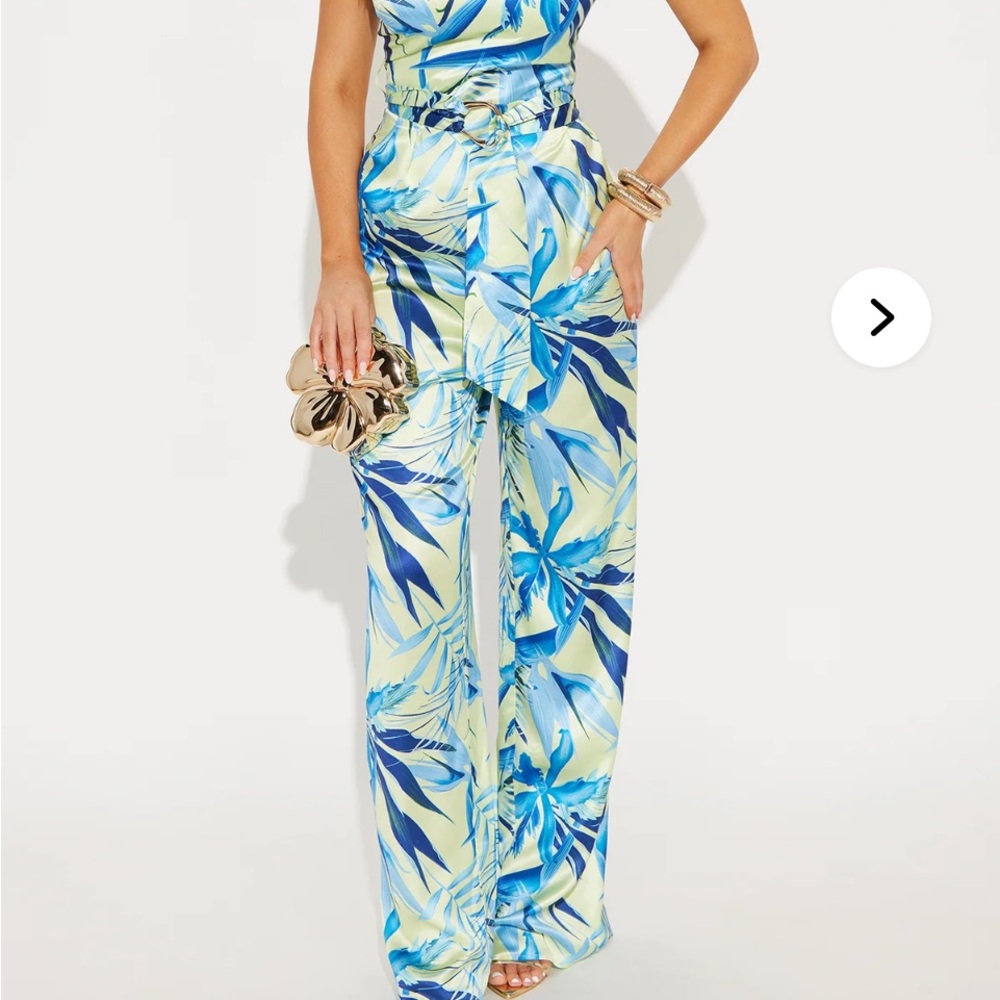 Fashion Nova Tropical Blue and Cream Jumpsuit